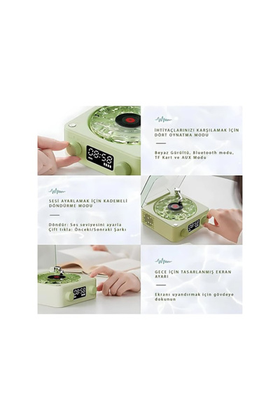 İMEXTECH Waves Nostalji Plak Görünümlü Bluetooth Hoparlör 3D Ses Dalgası Retro Müzik Plak Gece Lambası