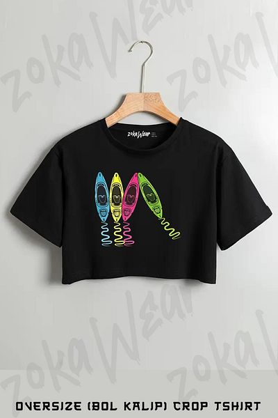 ZOKAWEAR Paddle Paddle Board Printed Oversize Crop T-Shirt