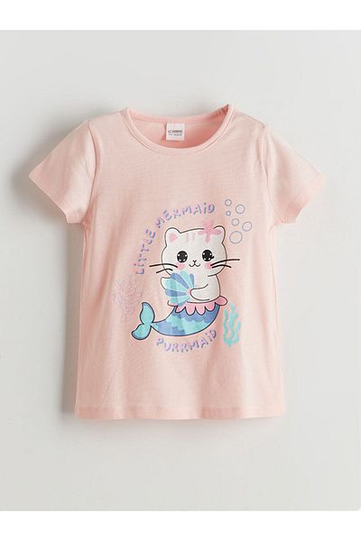 LC Waikiki Lcw Combed Cotton Printed Girl's T-Shirt and Capri 2-Pack