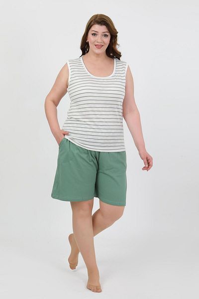 Akbeniz Set de pantaloni scurți din bumbac pieptănat cu bretele groase pentru femei, verde 202509
