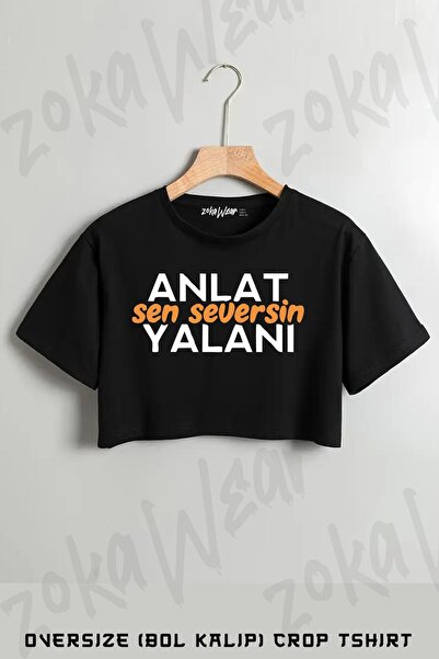 ZOKAWEAR Tell Me You Love a Lie Printed Oversize Crop T-Shirt