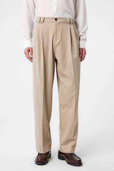 Antioch Dark Beige Raised Waist Relax Fit Pleated Men's Trousers