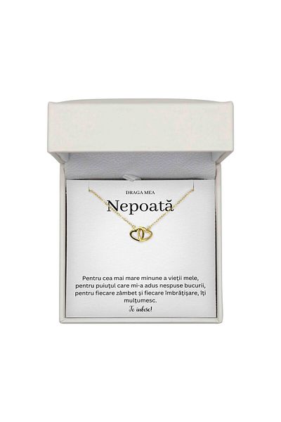 The Jewel Heart Colier Cu Mesaj Pentru Nepoata Mea Argint 925 Aurit, Cadou Elegant În Cutie Premium Cu LED