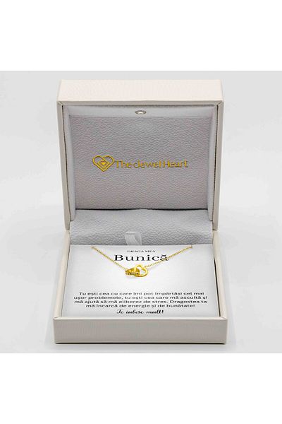 The Jewel Heart Colier Cu Mesaj Pentru Bunică – Argint 925 Placat cu Aur, Cadou Inimă În Cutie Premium Cu LED