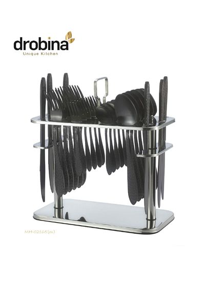 drobina Dropina 30-Piece Stainless Steel Spoon Set with Stand, Matte Black