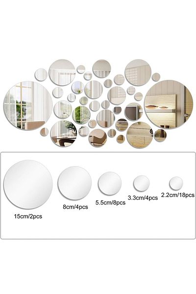 OEM Set of 36 acrylic glass mirrors, Round model, Waterproof, Interior design, Easy to
