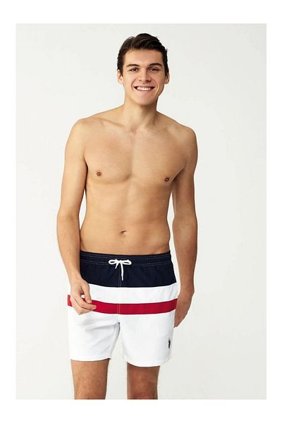 U.S. Polo Assn. Ανδρικό λευκό μαγιό μεσαίου μήκους Quick Dry ύφασμα
