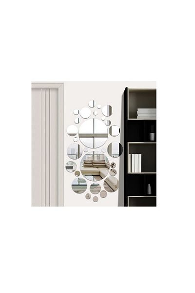 OEM Set de 30 de oglinzi decorative din sticlă acrilică, pentru design interior, model rotund, argintii