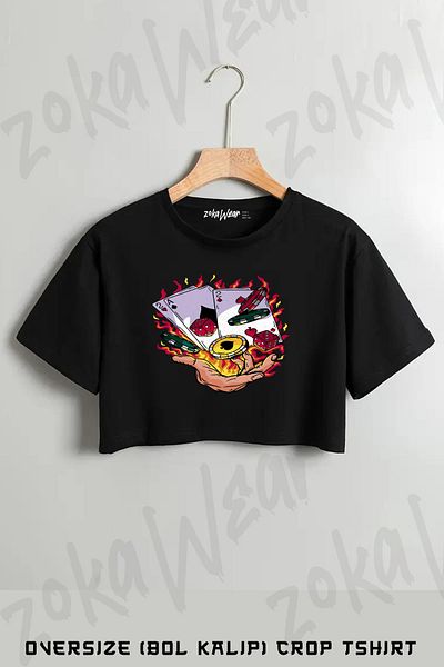 ZOKAWEAR Poker Playing Cards Printed Oversize Crop T-Shirt