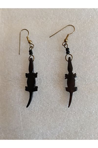Butik Tülin Authentic Handmade Natural Bone Black Crocodile Dangle Earrings 7X1 cm Kenya Made
