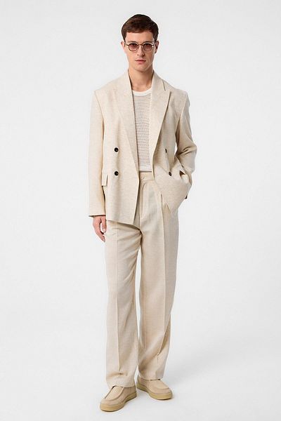 Antioch Ecru Relax Fit Linen Blended Men's Blazer Jacket