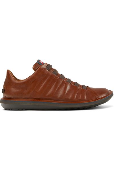 CAMPER Men's Brown Textured Genuine Leather Casual Shoes With Lightweight Sole - Beetle