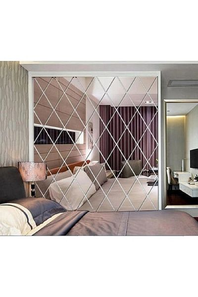 OEM Set de 64 de oglinzi acrilice din PVC, autoadezive pentru decorarea pereților, argintii, 100 x 100 cm, Premium, RIF