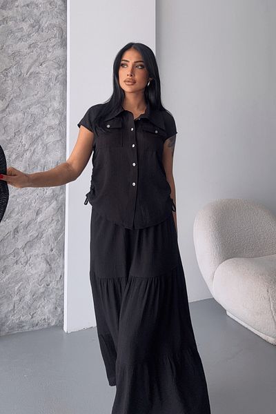 giyimmasalı Strawberry Fabric Skirt Suit - Black