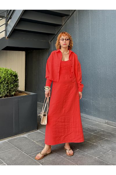 Bak'ap Cămașă din țesătură Premium Perry Cotton Tril Tril Rochie lungă Set 2 buc