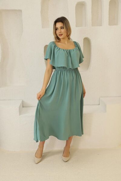 MAY MARA KADIN BÜYÜK BEDEN MADONNA YAKA DOKUMA ELBİSE