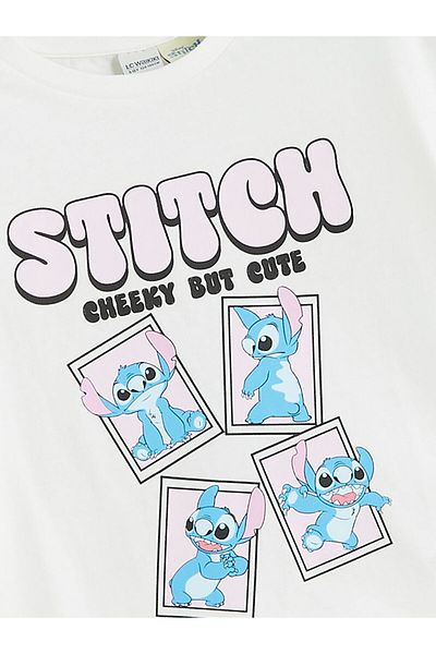 LC Waikiki Ecru Crew Neck Stitch Printed Girl's T-Shirt
