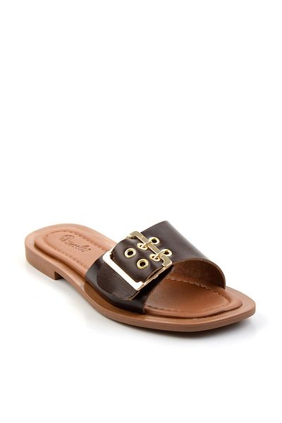Bambi Brown Leather Women's Slippers K04826076403