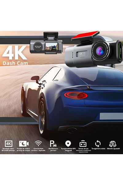 VisionHub Dual Dash Cam 4k – 2160p Full Hd, Wifi Gps, Adjustable G-sensor, Phone App