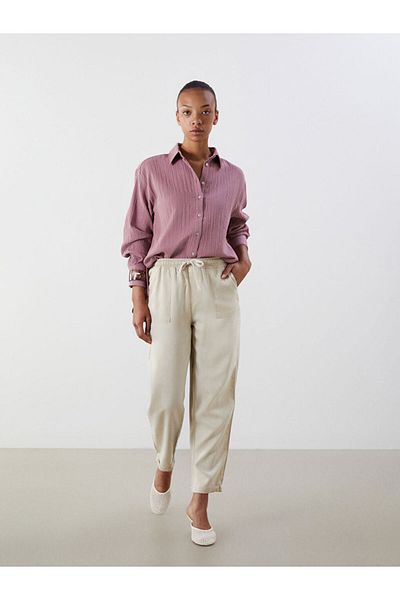 LC Waikiki Jeans Gray Elastic Waist Paperbag Women's Jean Trousers