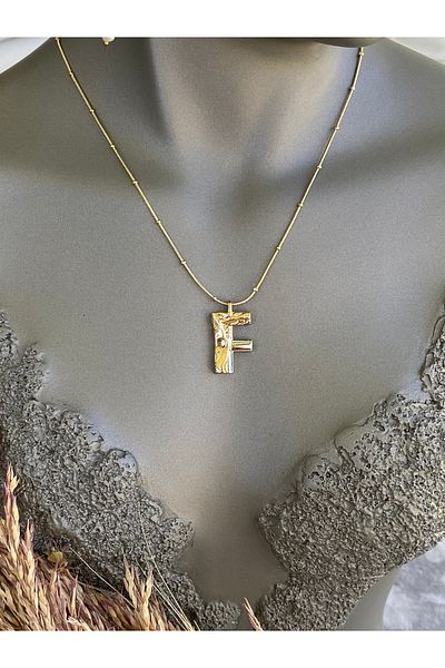 Lucios F Letter Stainless Steel Necklace 40+5 cm