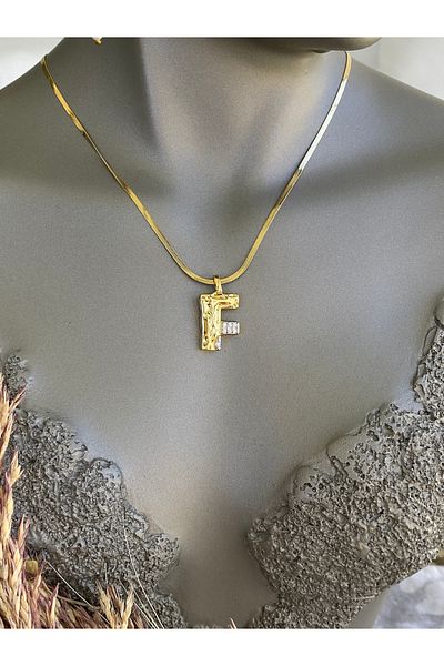 Lucios F Letter Stainless Steel Necklace 40+5 cm