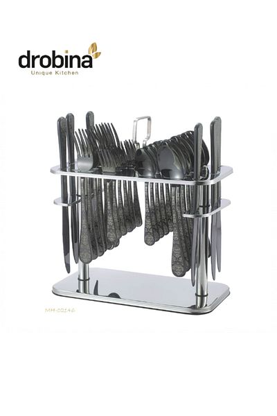 drobina Dropina 30-Piece Stainless Steel Spoon Set with Stand, Full Black