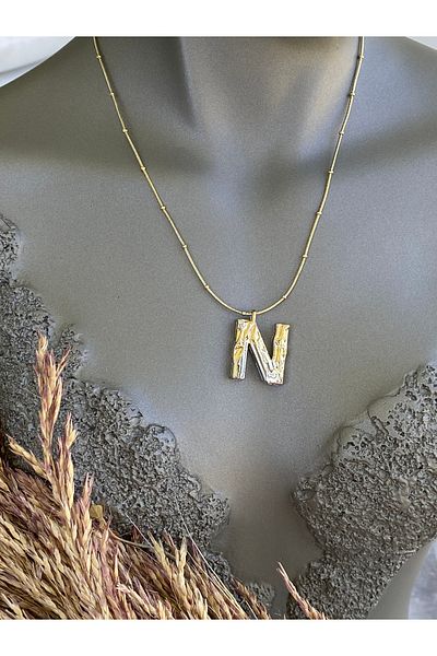 Lucios Letter N Stainless Steel Necklace 40+5 cm