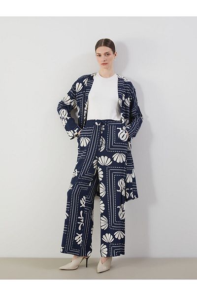LC Waikiki New Season Elastic Waist Patterned Wide Leg Women's Trousers - S5M717Z8