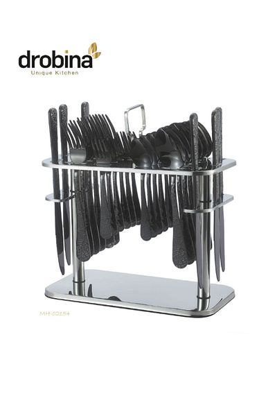 drobina Dropina 30-Piece Stainless Steel Spoon Set with Stand, Full Black