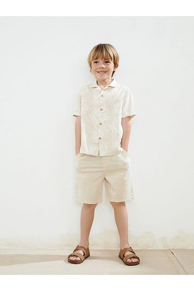 LC Waikiki New Season Boys' Linen Shorts with Elastic Waist and Pockets - S5Lh22Z1