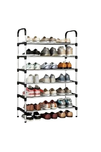 FOXMAG24 Suport pantofi 6 rafturi, din metal și ABS, ușor de instalat, robust, hol/balcon, argintiu/negru