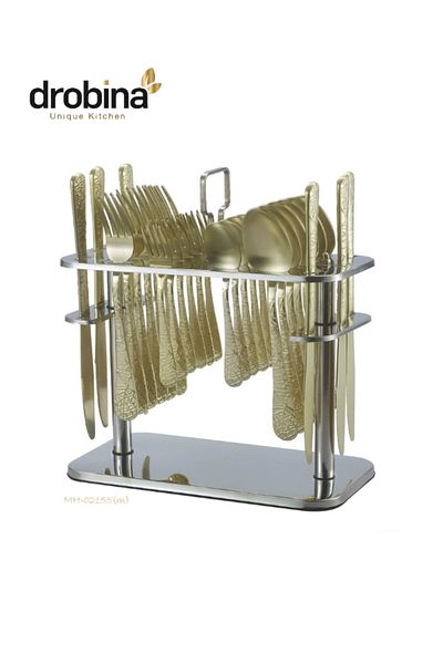 drobina Dropina 30-Piece Stainless Steel Spoon Set with Stand, Matte Gold