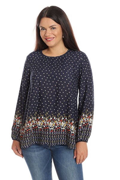 Eranthe Bluza Dama din Vascoza cu bordura, bleumarin si imprimeu floral