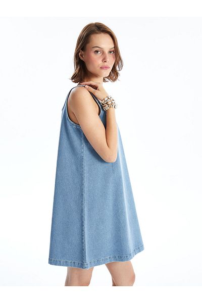 LC Waikiki Women's U-Neck Straight Jean Dress