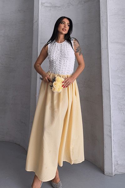 giyimmasalı Rochie din țesătură Seersucker în dungi - GALBEN
