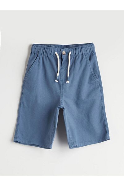 LC Waikiki Blue Elastic Waist Linen Blend Boy's Shorts