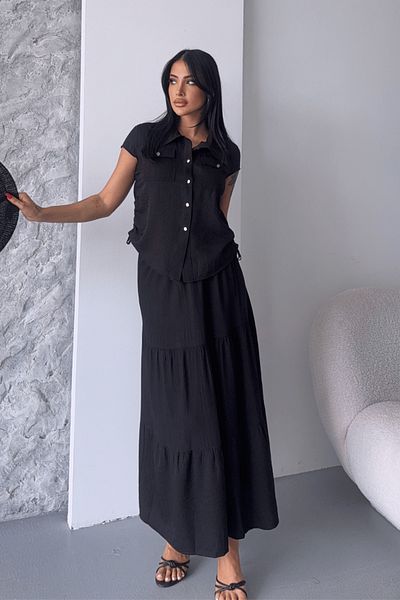giyimmasalı Strawberry Fabric Skirt Suit - Black