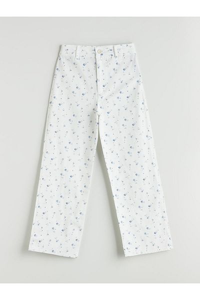 LC Waikiki Ecru Wideleg Floral Girl's Trousers