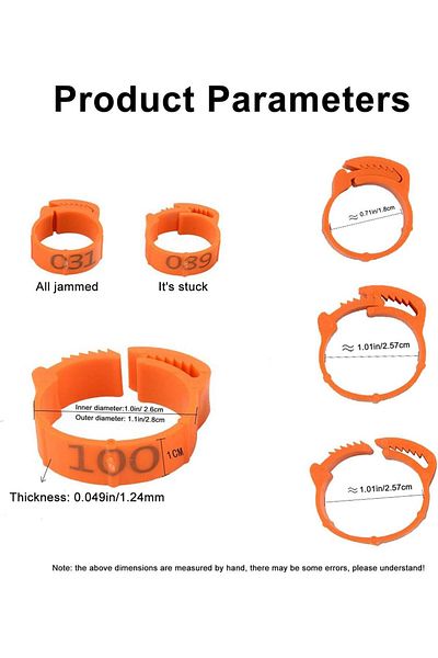 OEM Set of 100 bird leg rings, Plastic, Orange