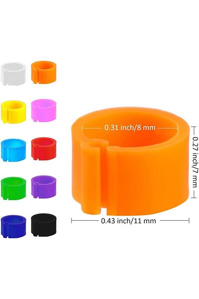 OEM Set of 200 Bird Foot Rings, Plastic, 8 x 7 mm, Multicolor