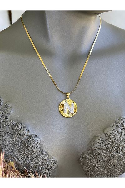 Lucios Letter N Stainless Steel Necklace 40+5 cm
