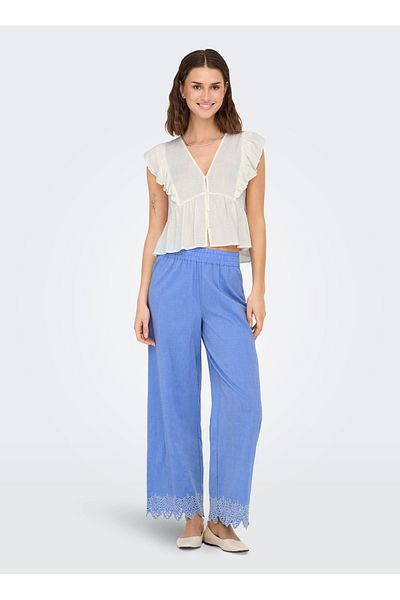 ONLY Mid Waist Regular Blue Women's Pants Onlpaula Jumpsuit Emb Pull-Up Pant Wvn