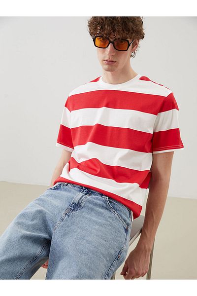 LC Waikiki New Season Crew Neck Striped Combed Cotton Men's T-Shirt - S52756Z8