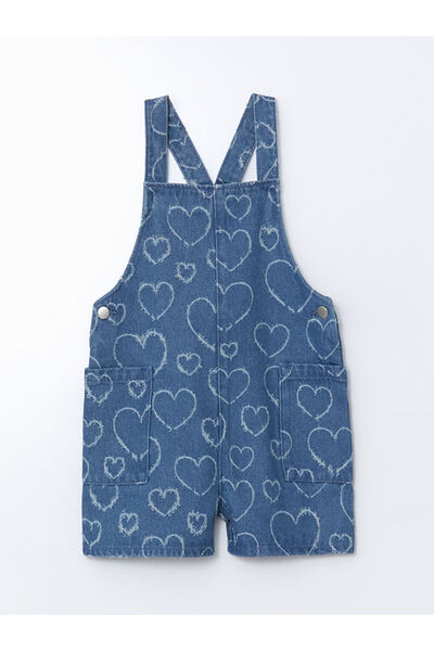 LC Waikiki İndigo Kalp Baskılı Kız Çocuk Jean Salopet