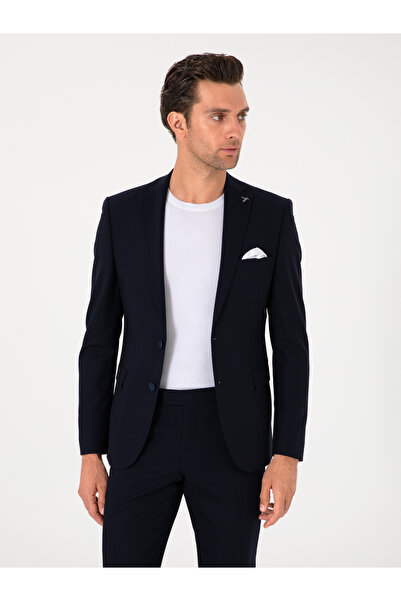 Cacharel Navy Blue Slim Fit Wool Blend Jacket 50314630-Vr033