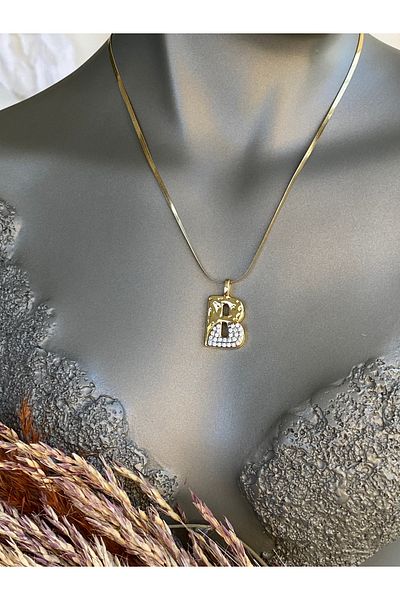 Lucios Letter B Stainless Steel Necklace 40+5 cm