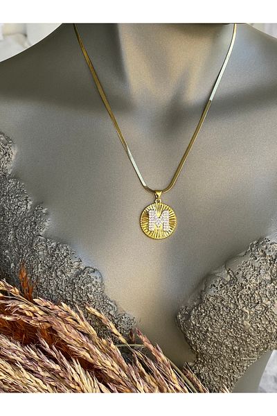 Lucios Letter m Stainless Steel Necklace 40+5 cm