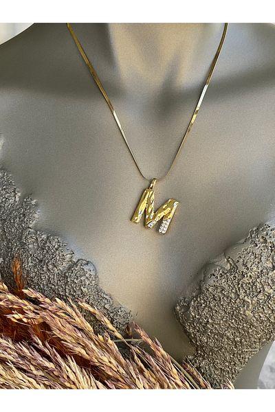 Lucios Letter m Stainless Steel Necklace 40+5 cm