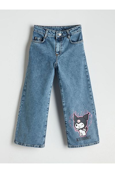 LC Waikiki Lcw Printed Girl's Jean Pants with Adjustable Elastic Waist Fast Fashion